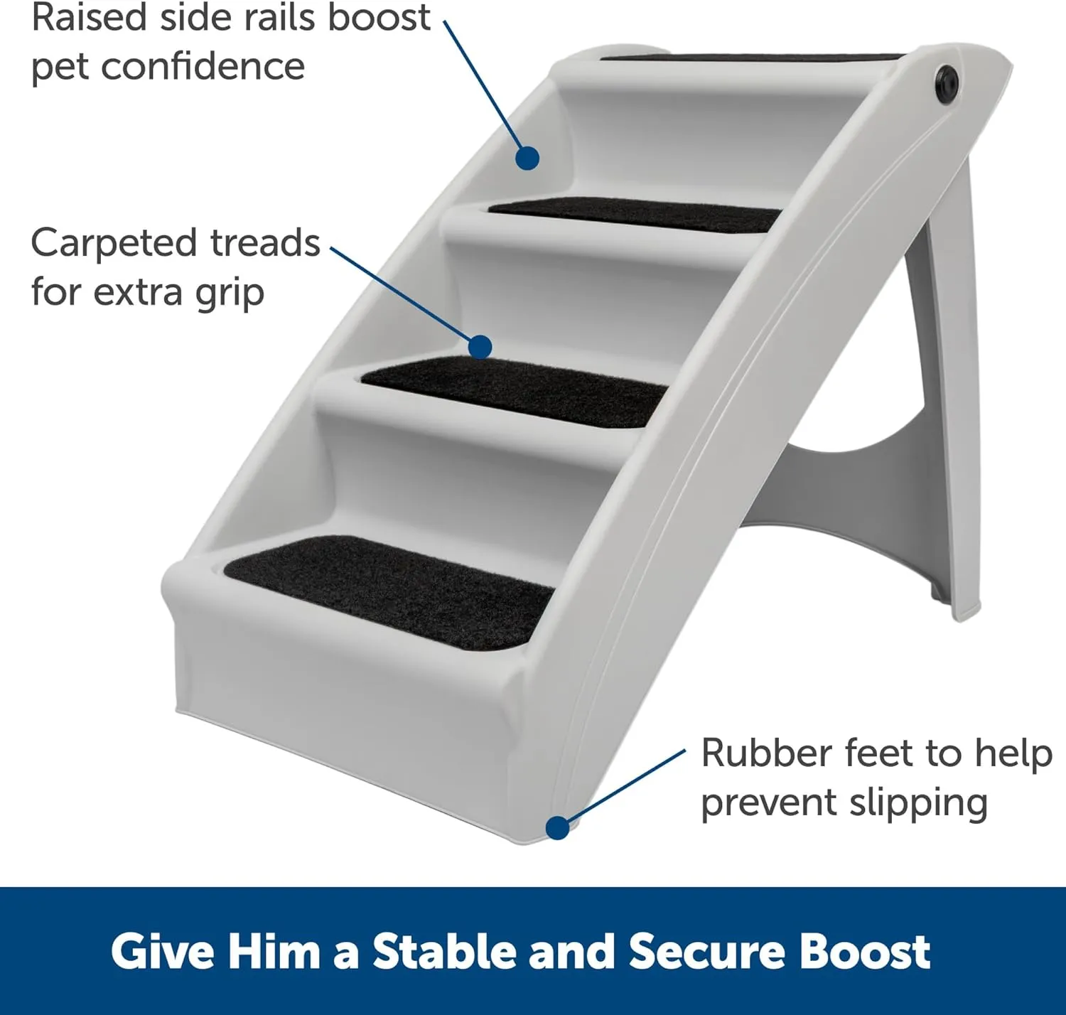 PetSafe CozyUp Folding Dog Stairs, Portable Indoor/Outdoor Pet Steps for Bed, Couch & Car, Grey, 20 Inch