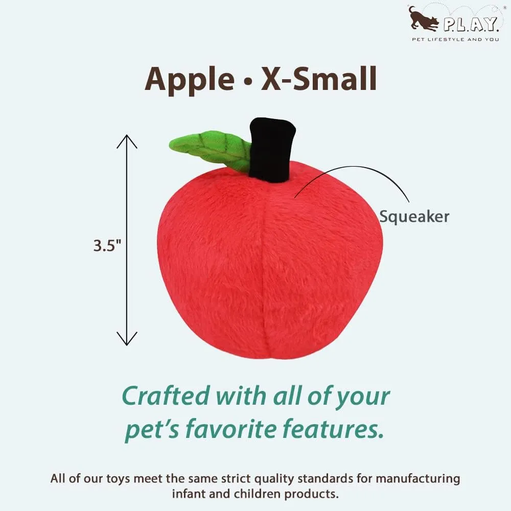 P.L.A.Y. Cute Plush Dog Toys - Fruit & Vegetable Themed Durable Squeaker Chew Toy, Great for Puppies & Small, Medium, Large Dogs - Machine Washable, Recycled Materials (Garden Fresh Apple, X-Small)
