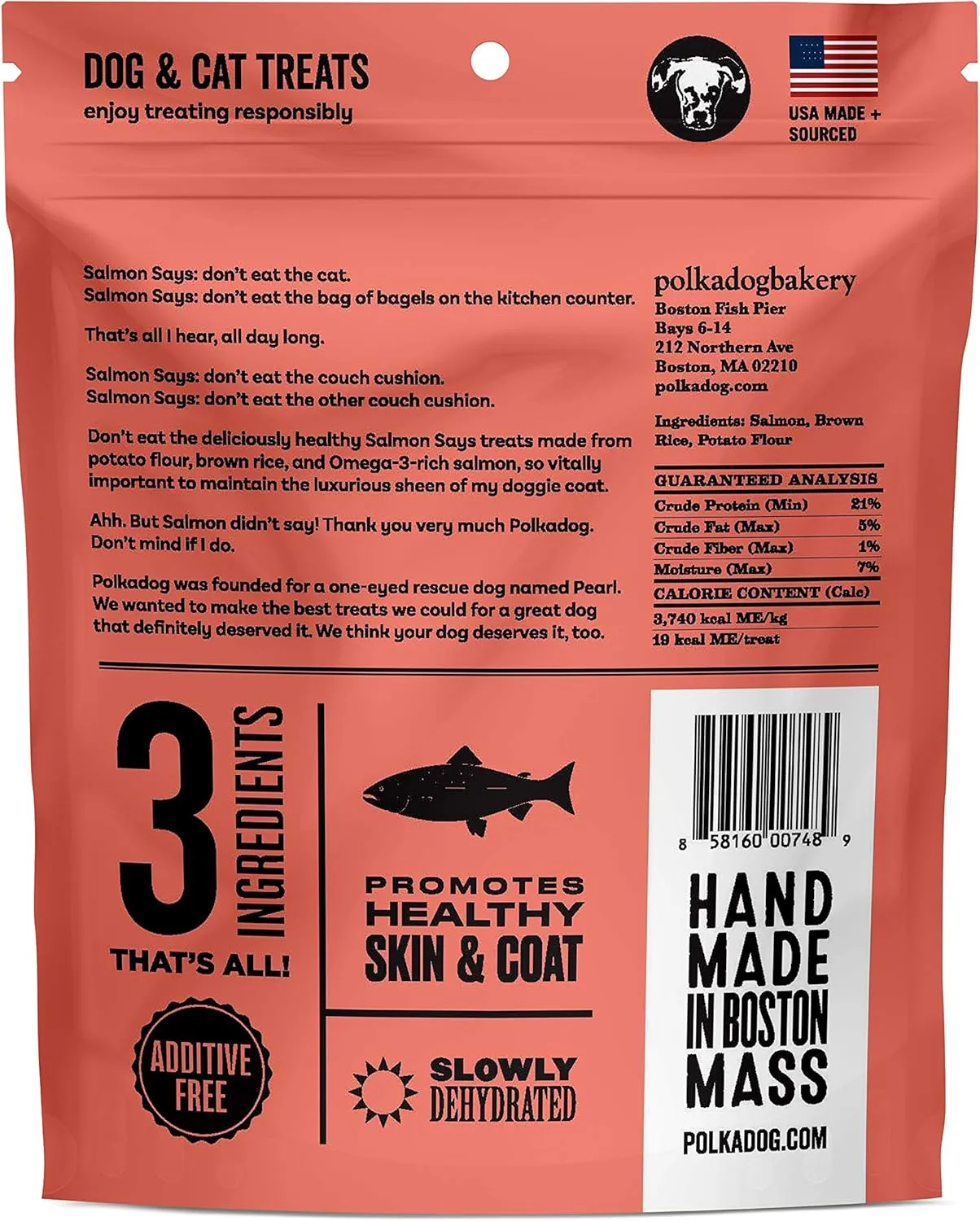Polkadog Salmon Says Bone Shaped Treats - Omega-3 Rich, Low Fat Healthy Dog Treat - Digestible, Vitamin & Mineral Packed Dog Snacks - Crunchy 3-Ingredient Treat, Ideal for Dogs with Allergies - 7 oz