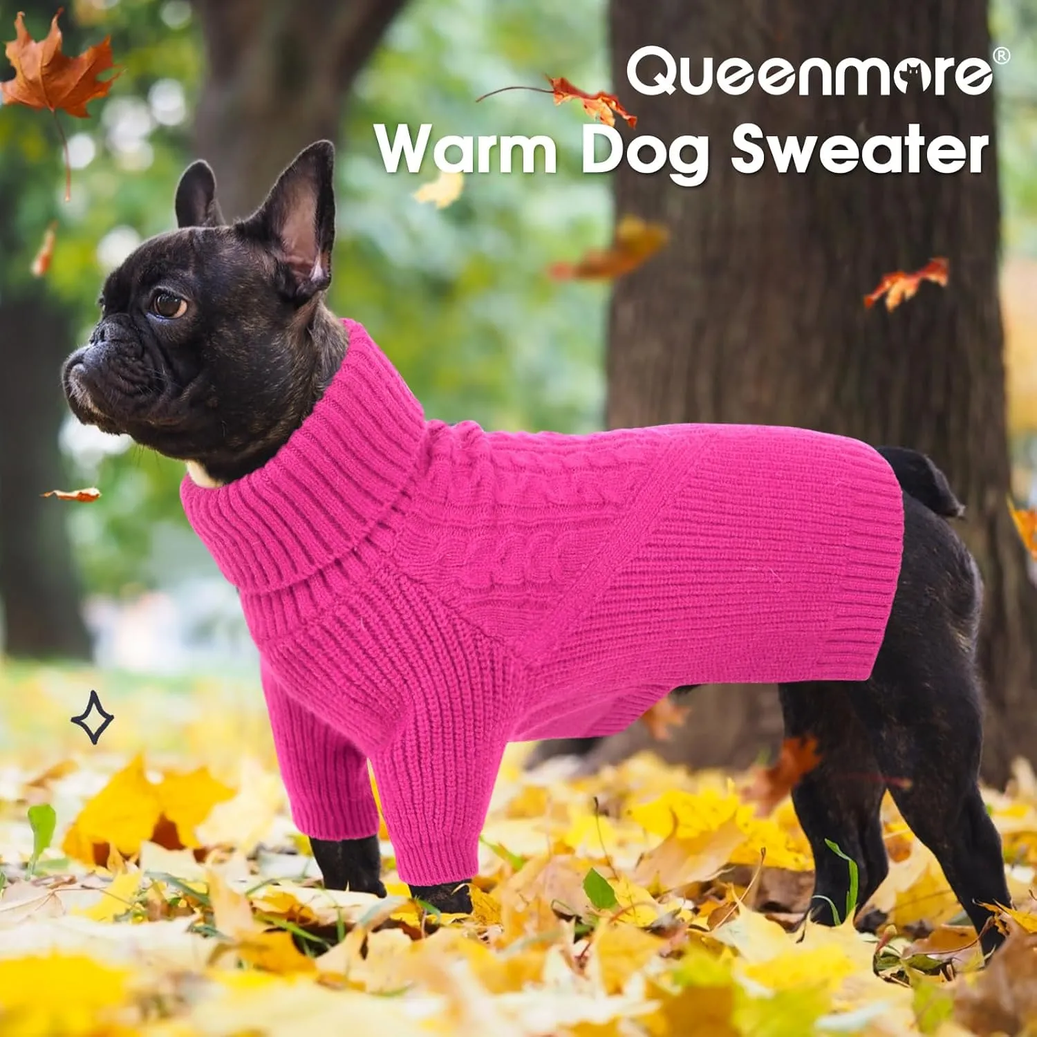 Queenmore XS Dog Sweater, Dog Sweaters for Small Dogs Girl or Boy, Dog Christmas Sweater XSmall, Winter Puppy Doggie Sweatshirt Knitwear, Pet Chunky Warm Coat for Medium Large Size Dogs, Fuchsia XS