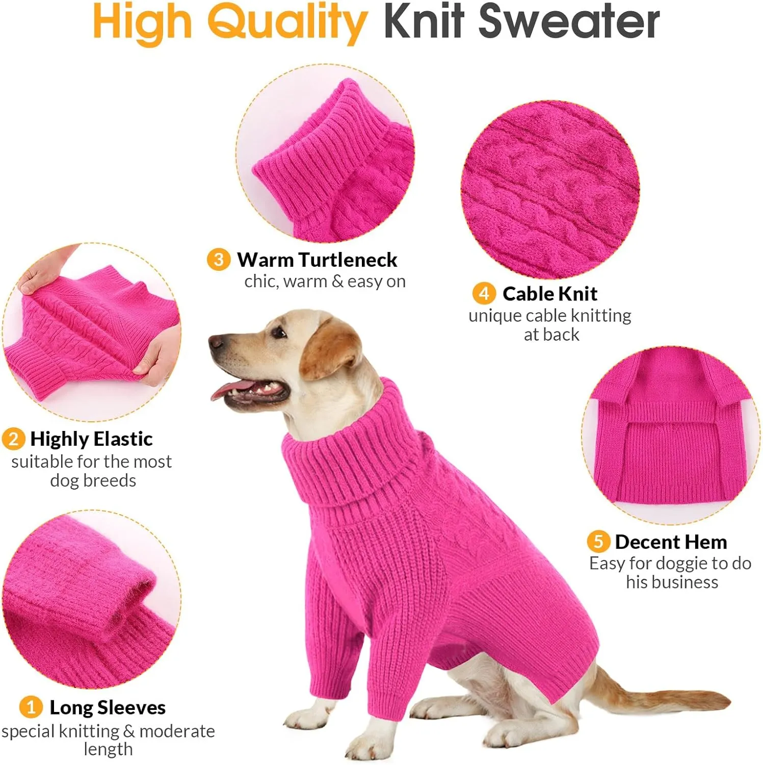 Queenmore XS Dog Sweater, Dog Sweaters for Small Dogs Girl or Boy, Dog Christmas Sweater XSmall, Winter Puppy Doggie Sweatshirt Knitwear, Pet Chunky Warm Coat for Medium Large Size Dogs, Fuchsia XS
