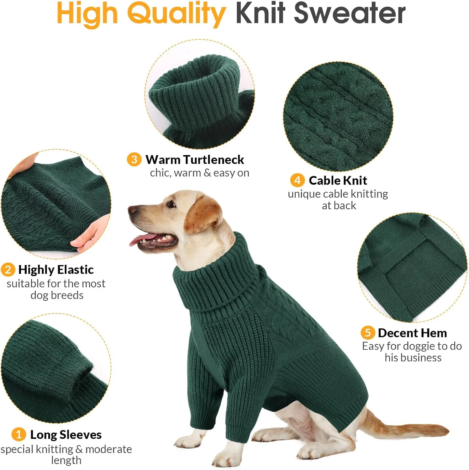 Queenmore XS Dog Sweater, Dog Sweaters for Small Dogs Girl or Boy, Dog Christmas Sweater XSmall, Winter Puppy Doggie Sweatshirt Knitwear, Pet Chunky Warm Coat for Medium Large Size Dogs, Green XS