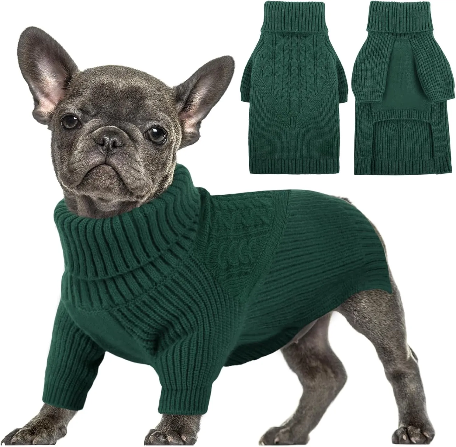 Queenmore XS Dog Sweater, Dog Sweaters for Small Dogs Girl or Boy, Dog Christmas Sweater XSmall, Winter Puppy Doggie Sweatshirt Knitwear, Pet Chunky Warm Coat for Medium Large Size Dogs, Green XS