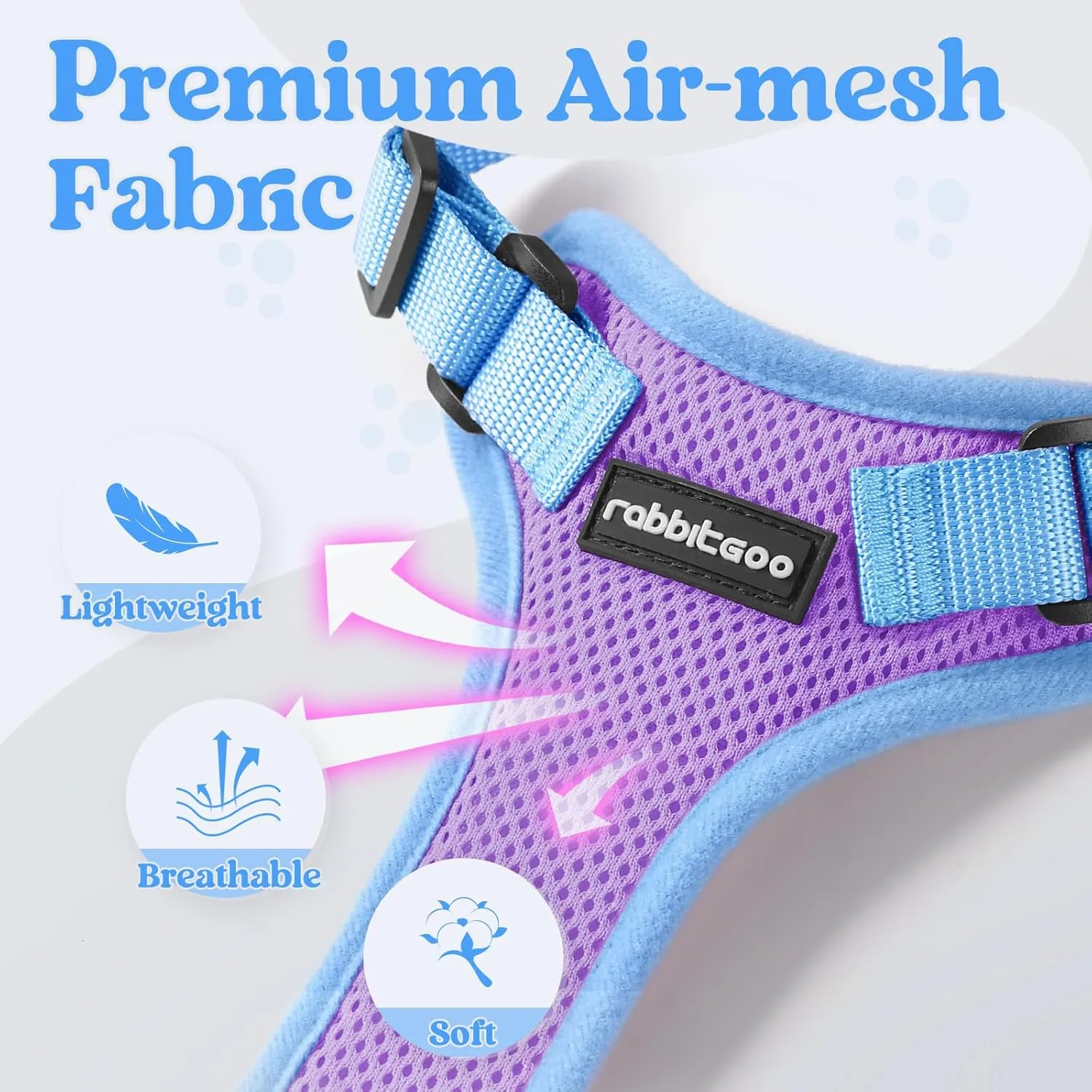 rabbitgoo Cat Harness and Leash Set, Escape Proof Soft Adjustable Vest Harnesses for Outdoor Walking, Easy Control Breathable Kitten Jacket with Reflective Strips, Purple & Blue, XS