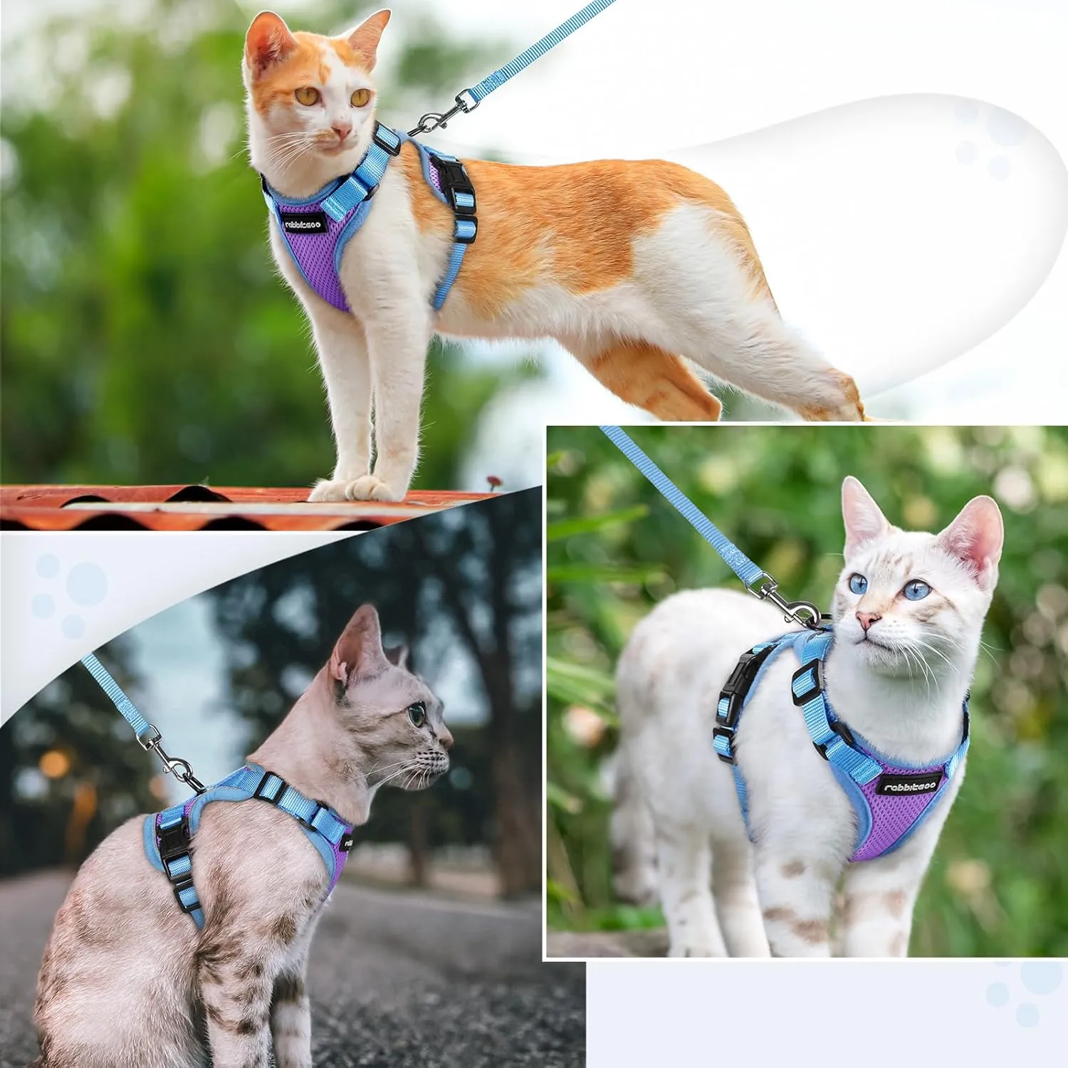 rabbitgoo Cat Harness and Leash Set, Escape Proof Soft Adjustable Vest Harnesses for Outdoor Walking, Easy Control Breathable Kitten Jacket with Reflective Strips, Purple & Blue, XS