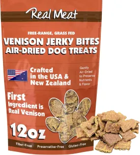 Real Meat Dog Treats - 12oz Bag of Bite-Sized Air-Dried Venison Jerky for Dogs - Grain-Free Jerky Dog Treats Made up of 95% Human-Grade, Free-Range, Grass Fed Venison - Natural High Protein Dog Treats