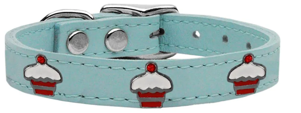 Red Cupcake Widget Genuine Leather Dog Collar Baby Blue 26