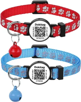 Reflective Cat Collar with QR Code Name Tag,Breakaway Cat Collars with Pet Id Tag and Bells,Scan QR Receive Instant Pet Location Alert Email 2pack (red&Blue)