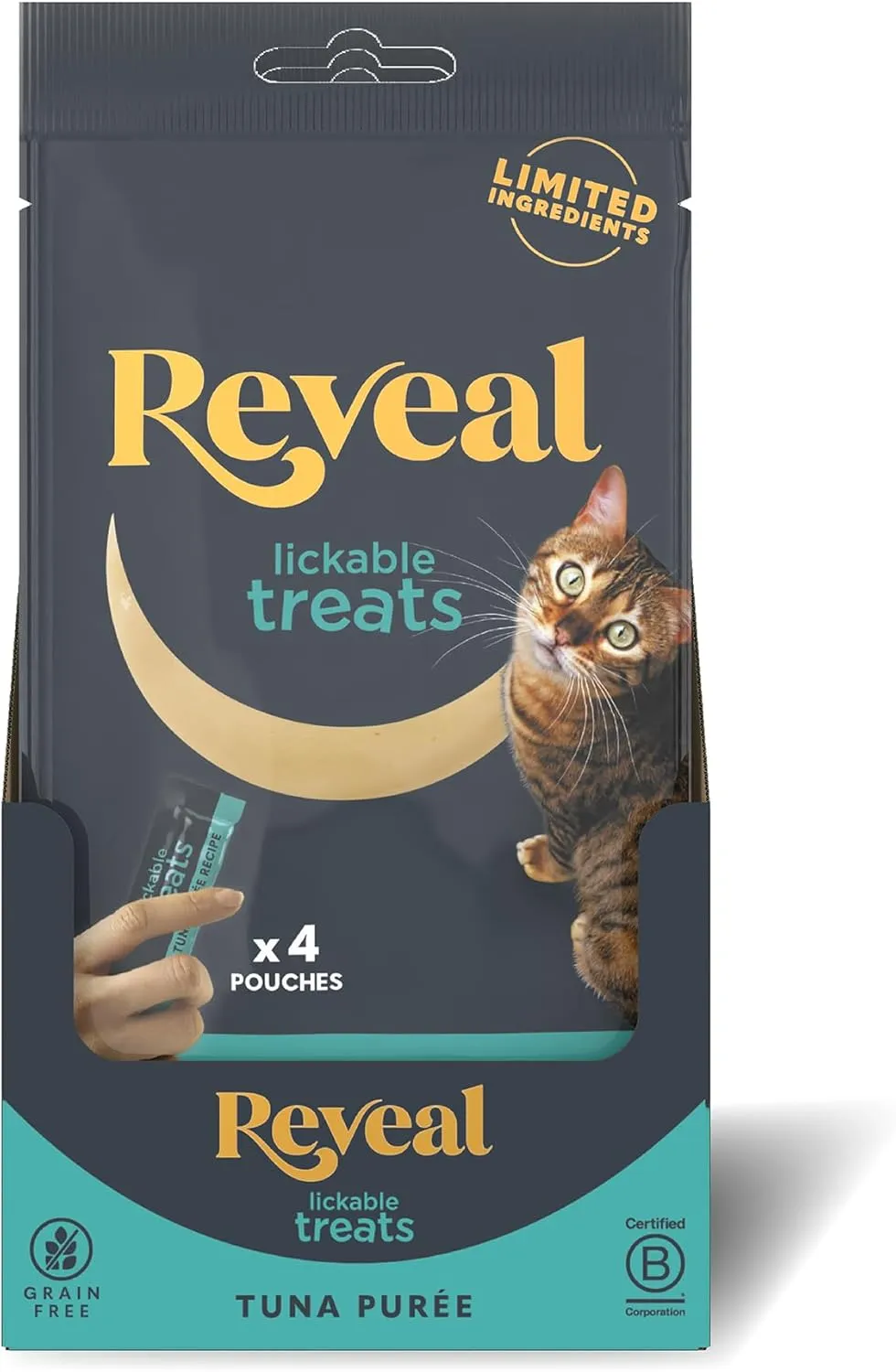Reveal Lickable Cat Treats, Natural Pure Treats for Cats, Grain Free and Made with Limited Ingredients, Tuna Squeeze Up Cat Treats (40 x 0.5 oz Sachet Multipack)