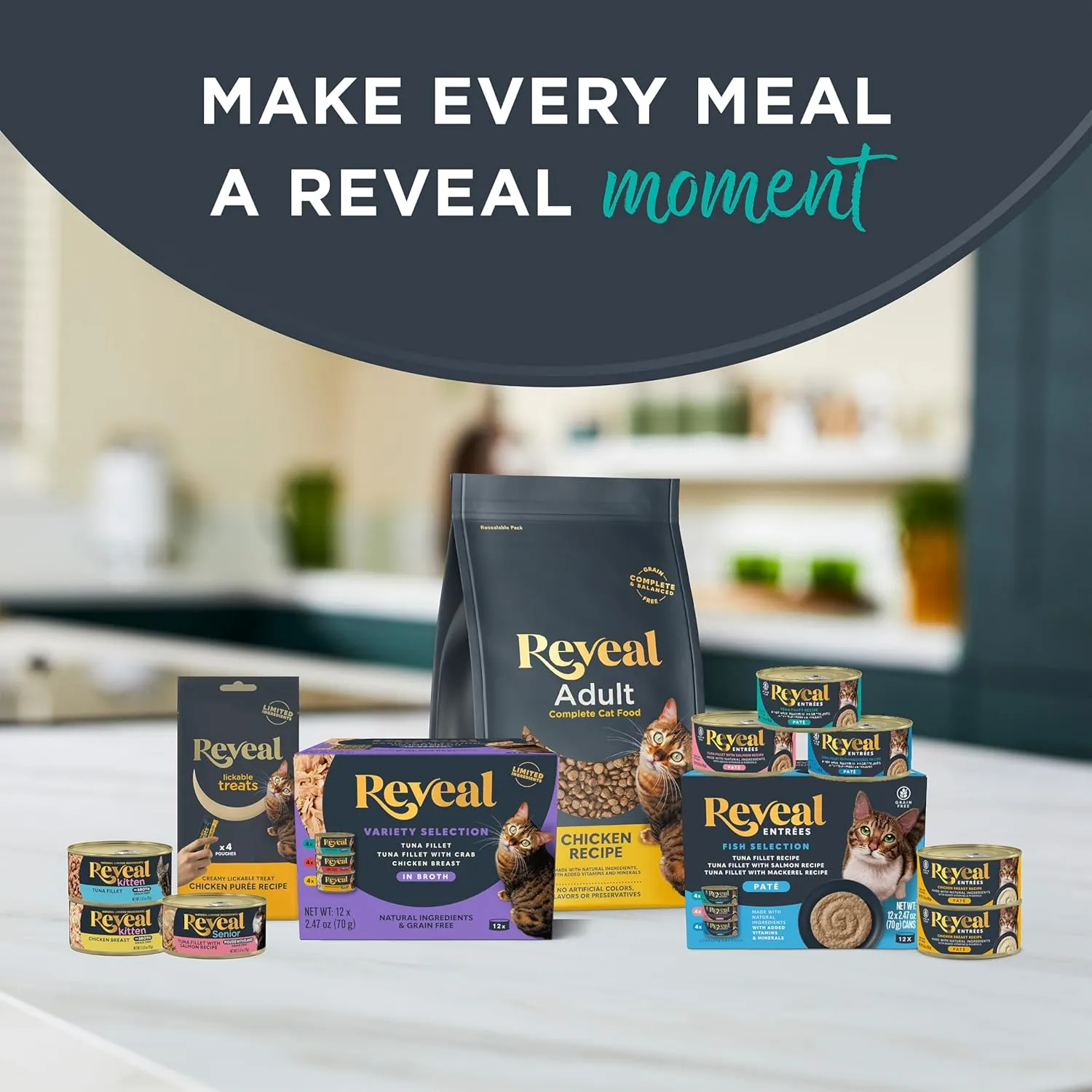 Reveal Lickable Cat Treats, Natural Pure Treats for Cats, Grain Free and Made with Limited Ingredients, Tuna Squeeze Up Cat Treats (40 x 0.5 oz Sachet Multipack)