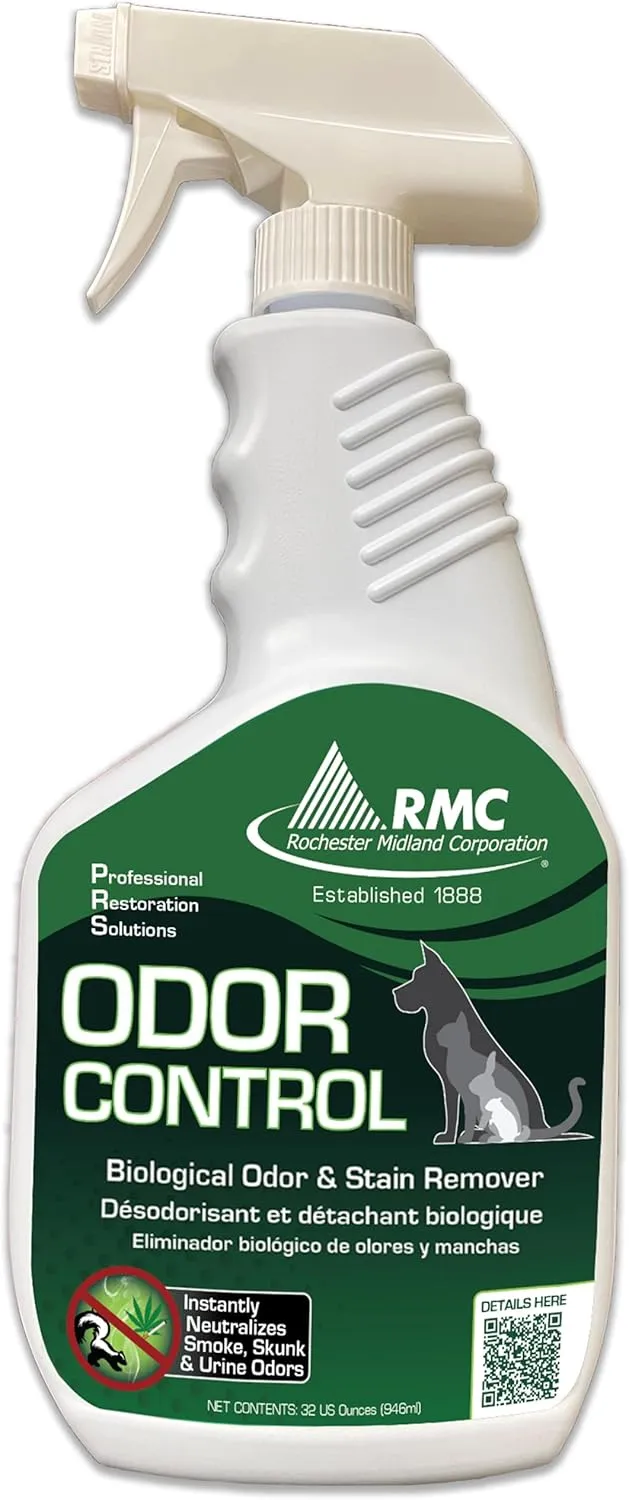 Rochester Midland PRS Stain & Odor Eliminator- 32oz, Enzyme Urine Odor Eliminator, Carpet Cleaner Spray, Fresh Lavender Fragrance for Strong Odor, Dog Pee and Cat Urine Enzyme Cleaner Destroyer