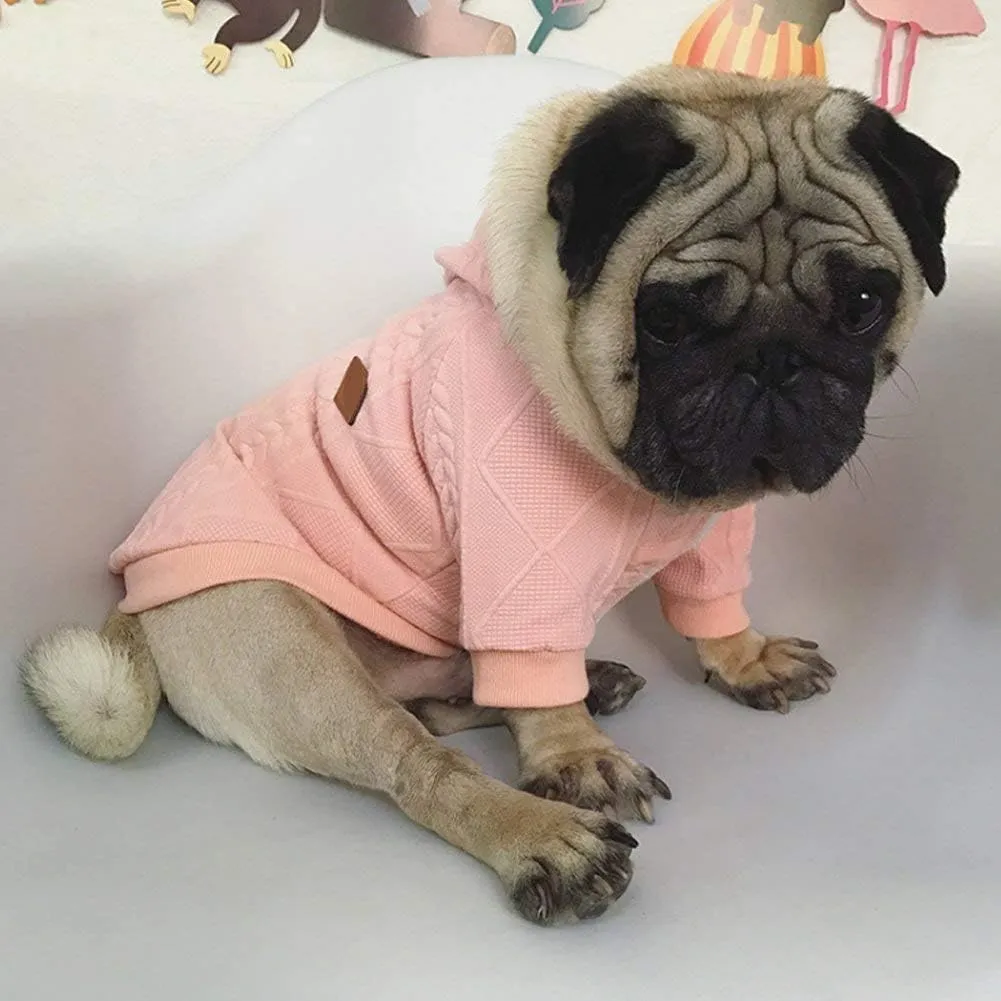 Small Dog Sweater Knitted Pet Sweaters Warm Dog Clothes with Zipper, Hooded Sweatshirt Cable Knitwear Puppy Winter Coat for Small Dogs Girl Boy Soft Cat Apparel(XS, Pink)