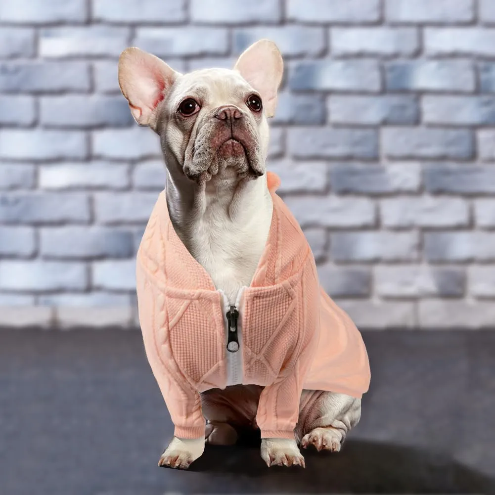 Small Dog Sweater Knitted Pet Sweaters Warm Dog Clothes with Zipper, Hooded Sweatshirt Cable Knitwear Puppy Winter Coat for Small Dogs Girl Boy Soft Cat Apparel(XS, Pink)