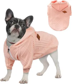 Small Dog Sweater Knitted Pet Sweaters Warm Dog Clothes with Zipper, Hooded Sweatshirt Cable Knitwear Puppy Winter Coat for Small Dogs Girl Boy Soft Cat Apparel(XS, Pink)