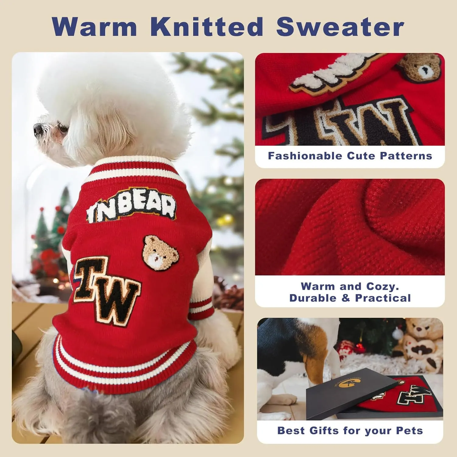 Small Dog Sweater, Warm Pet Sweaters, Cute Knitted Classic Sweaters for Dogs, Cat Dog Sweatshirt Clothes Coat Apparel