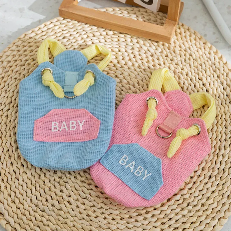 Spring/Summer Dog Ice Cream Color Pocket Baby Traction Strap | Small Medium Dogs Waffle Top Teddy Pet Dog Clothes | Puppy Clothes