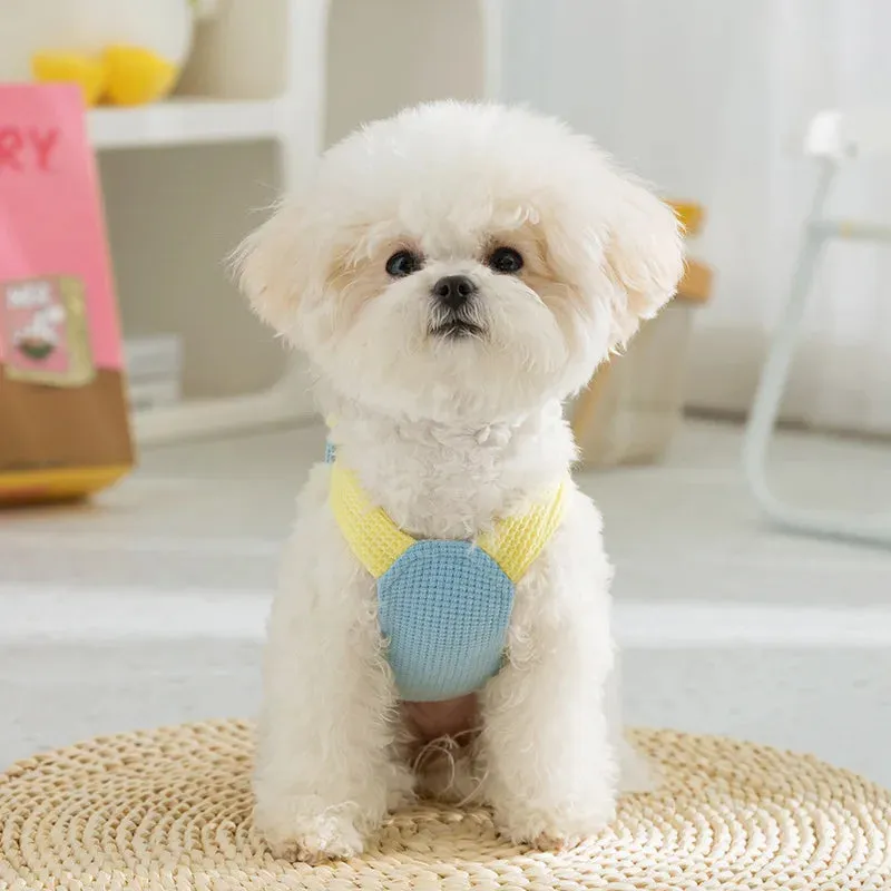 Spring/Summer Dog Ice Cream Color Pocket Baby Traction Strap | Small Medium Dogs Waffle Top Teddy Pet Dog Clothes | Puppy Clothes