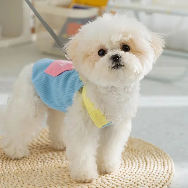 Spring/Summer Dog Ice Cream Color Pocket Baby Traction Strap | Small Medium Dogs Waffle Top Teddy Pet Dog Clothes | Puppy Clothes
