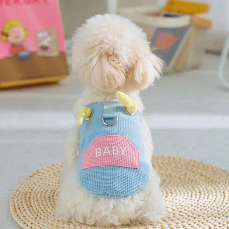 Spring/Summer Dog Ice Cream Color Pocket Baby Traction Strap | Small Medium Dogs Waffle Top Teddy Pet Dog Clothes | Puppy Clothes