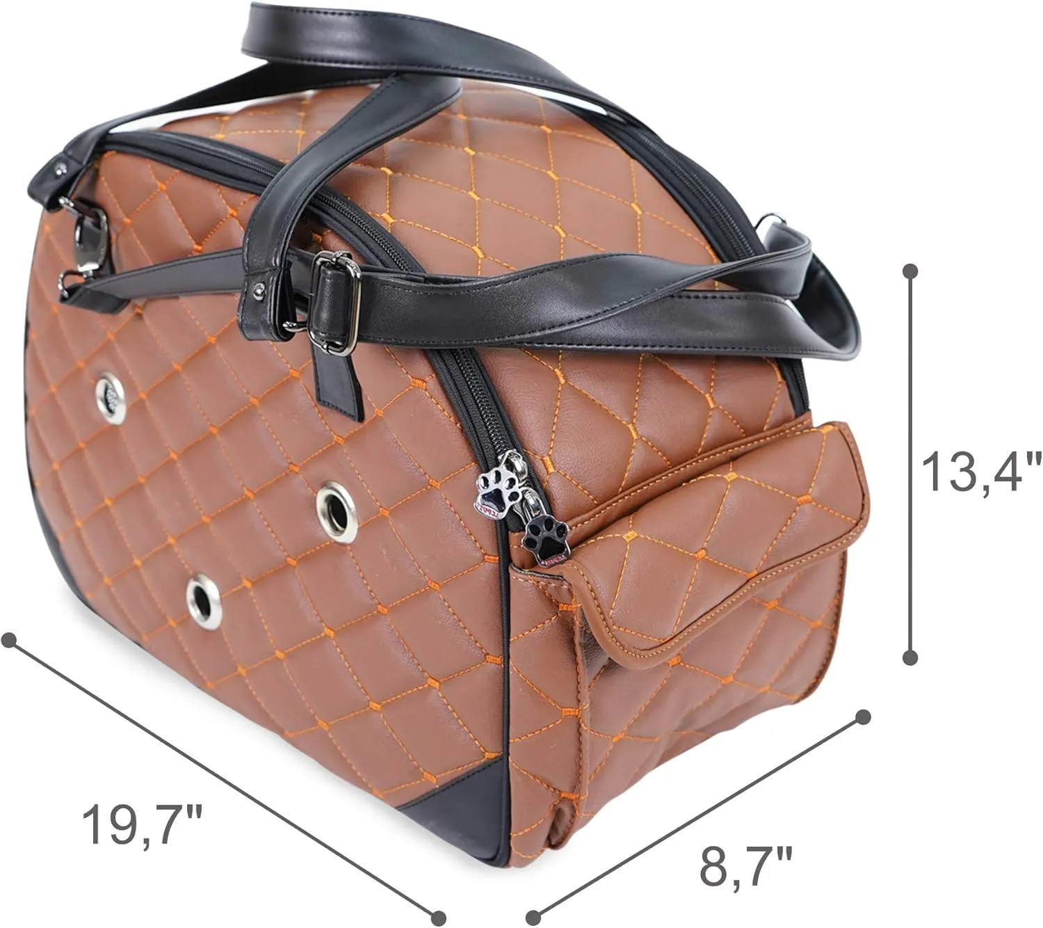 SUSSEXHOME Pets Small Pet Carrier for Small Dogs and Cats - Waterproof Faux Leather Pet Travel Tote Bag - Double Strap Travel Pet Carrier for Cat Travel Bag - 19.7 x 8.7 x 13.4 Inch - Camel