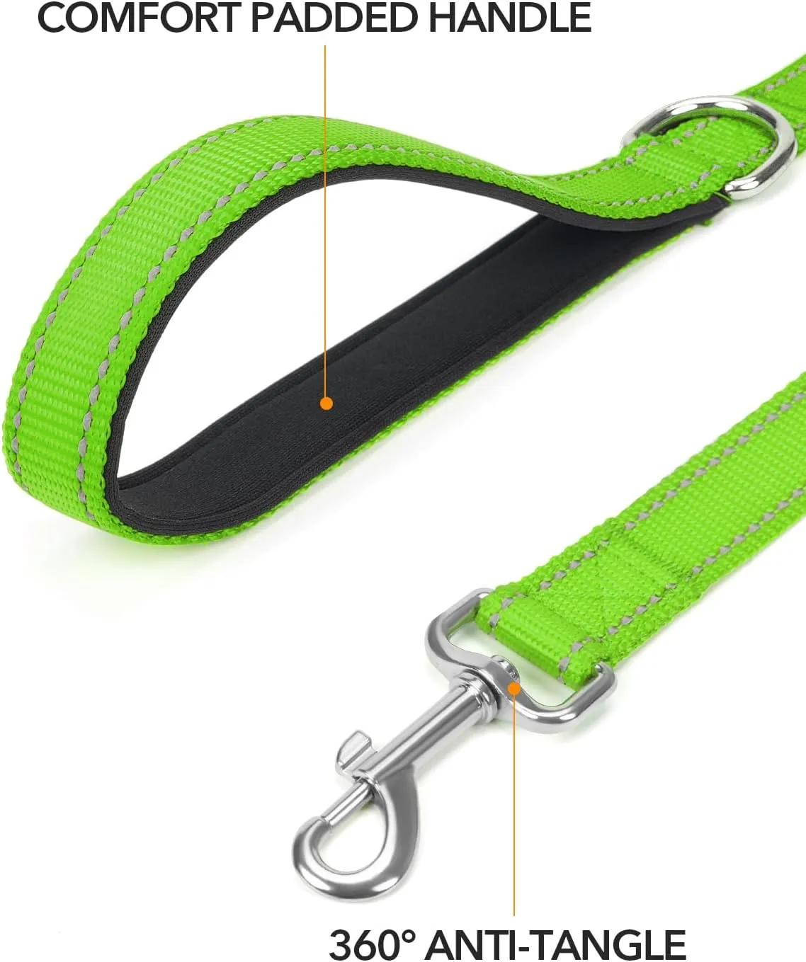 Taglory Dog Leash for Medium Large Dogs, Double-Sided Reflective Leash with Soft Neoprene Padded Handle, 1 inch by 4 ft, Fit Medium Large Breeds 20-150 lbs, Green