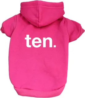 Ten 10th Birthday Dog Hoodie Fleece Lined Pullover Sweatshirt with Leash Hole (Hot Pink, Large 1034)