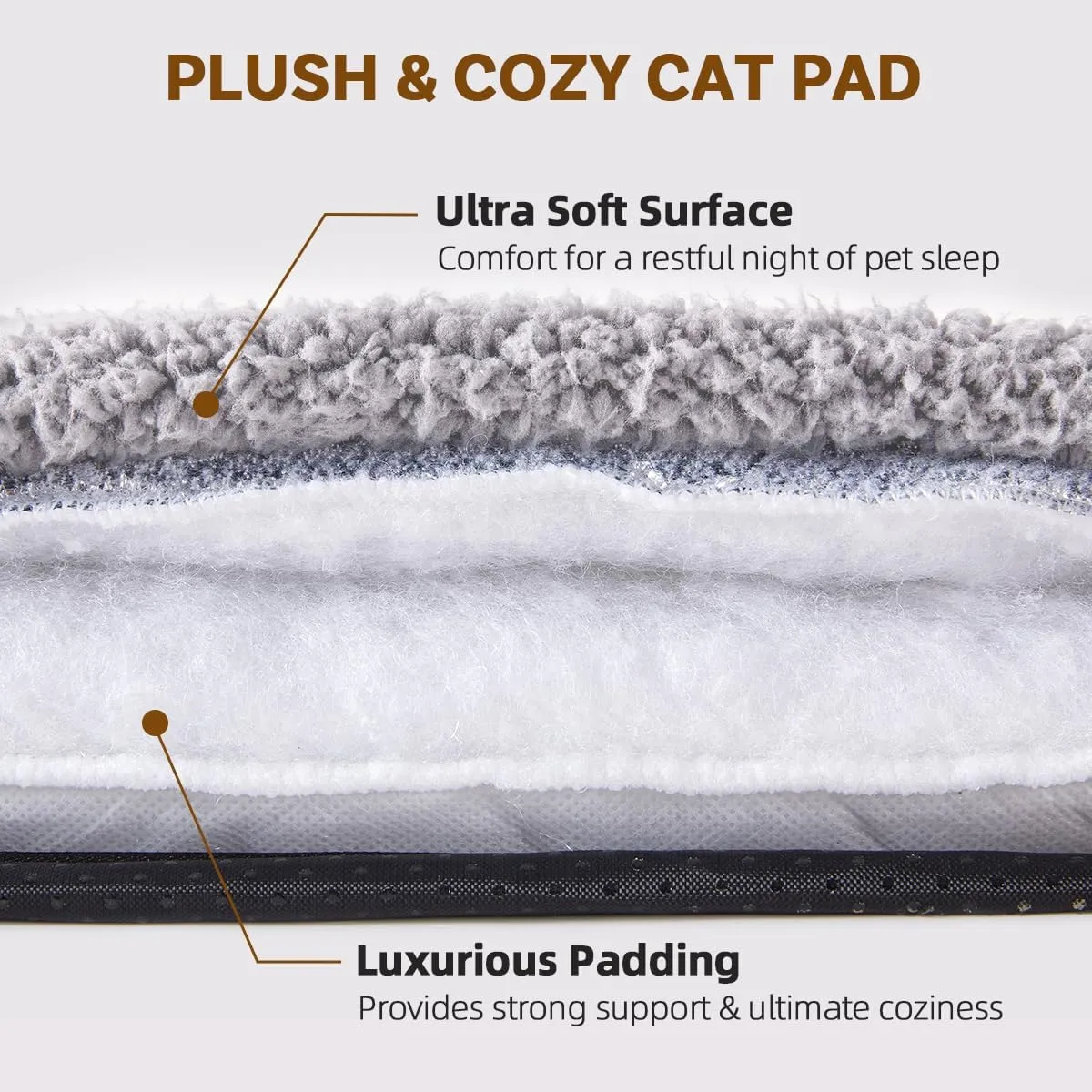 Ultra Soft Cat Bed Mat 29 x 19 Inch Cozy Pet Cushion with Non-Slip Bottom Washable Self-Warming Sleep Dog Pad for Crates Carriers (Light Gray)