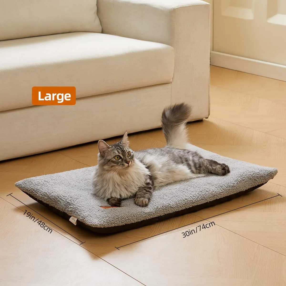 Ultra Soft Cat Bed Mat 29 x 19 Inch Cozy Pet Cushion with Non-Slip Bottom Washable Self-Warming Sleep Dog Pad for Crates Carriers (Light Gray)