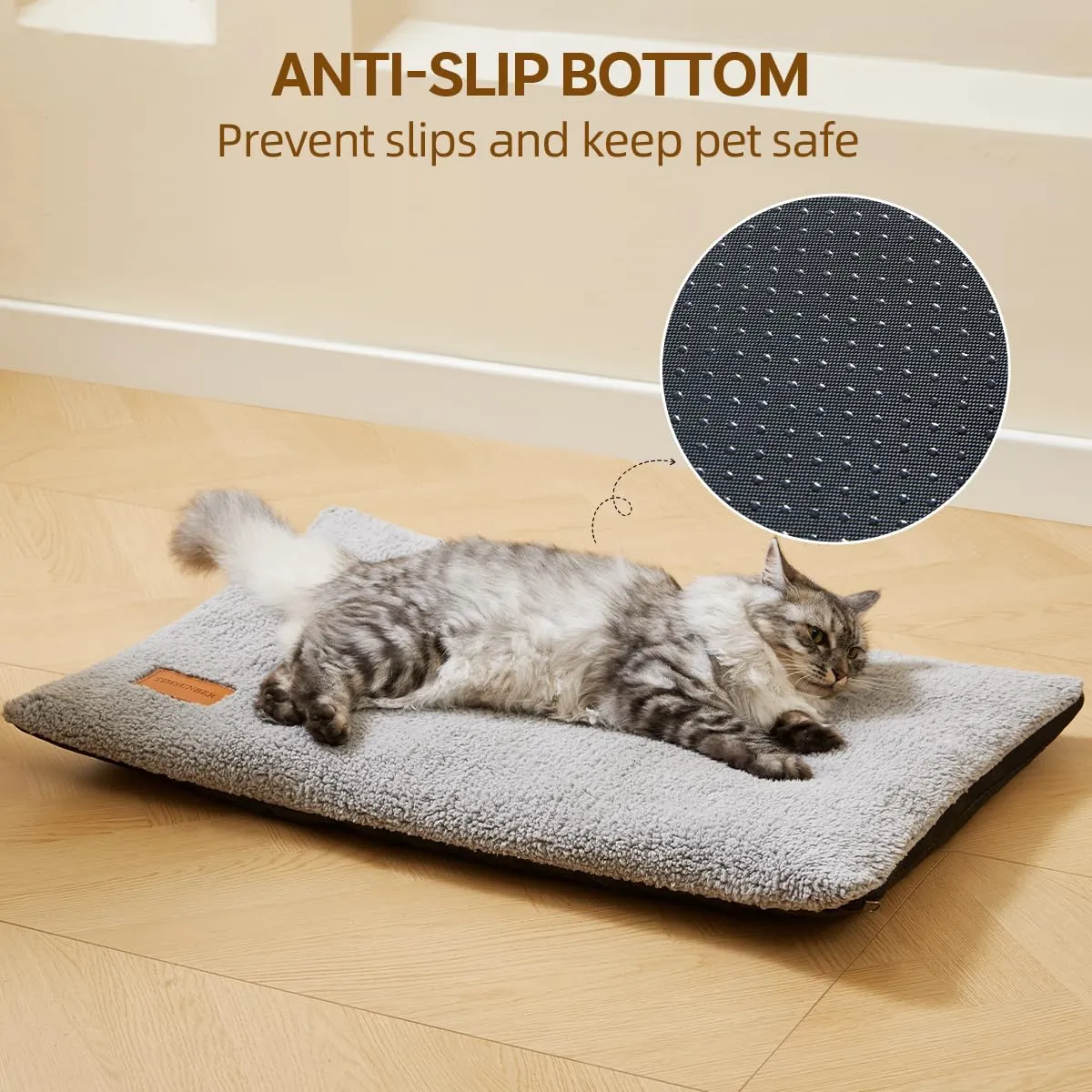 Ultra Soft Cat Bed Mat 29 x 19 Inch Cozy Pet Cushion with Non-Slip Bottom Washable Self-Warming Sleep Dog Pad for Crates Carriers (Light Gray)