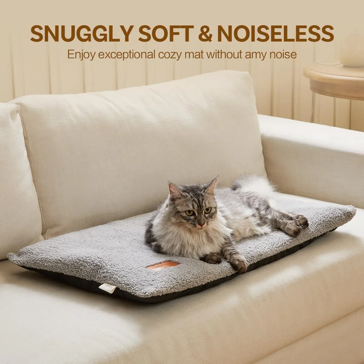 Ultra Soft Cat Bed Mat 29 x 19 Inch Cozy Pet Cushion with Non-Slip Bottom Washable Self-Warming Sleep Dog Pad for Crates Carriers (Light Gray)