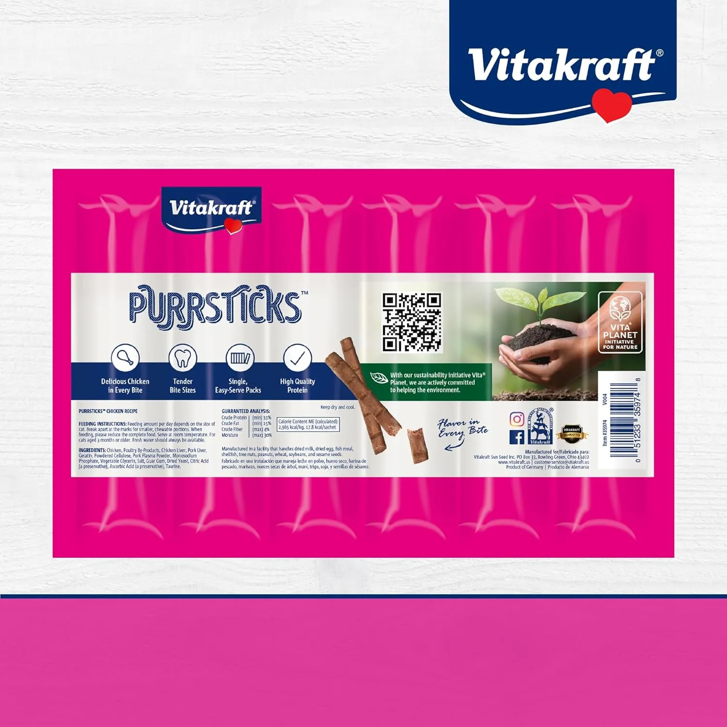 Vitakraft PurrSticks Meaty Cat Sticks - Chicken - Segmented and Breakable Meatstick - Deliciously Tender