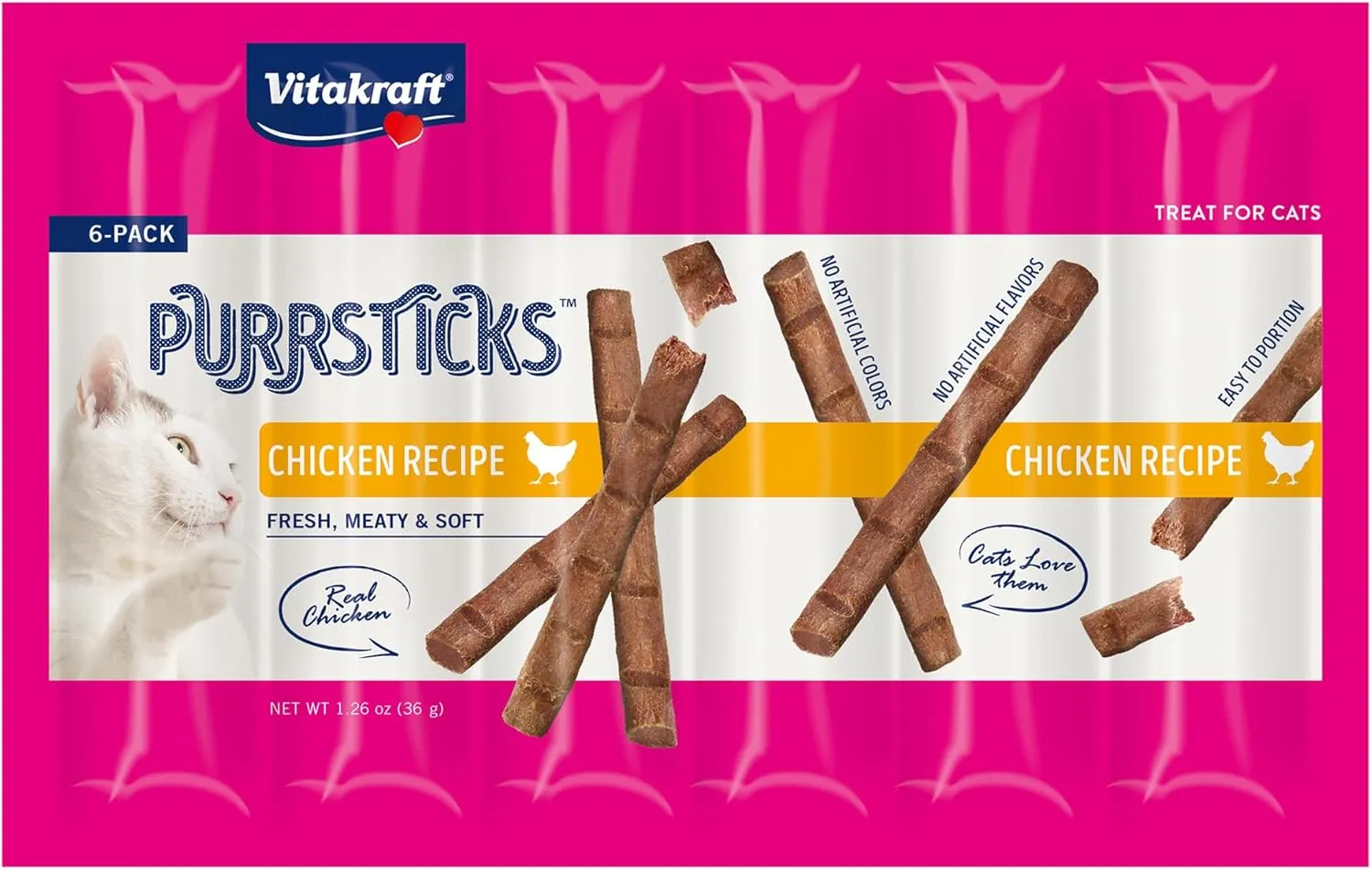 Vitakraft PurrSticks Meaty Cat Sticks - Chicken - Segmented and Breakable Meatstick - Deliciously Tender