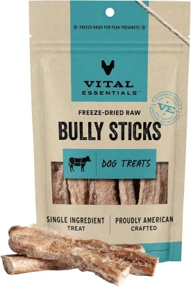 Vital Essentials Bully Sticks Dog Treats, 1.4 oz | Freeze-Dried Raw | Single Ingredient |Premium Quality High Protein Training Treats | Grain Free, Gluten Free, Filler Free
