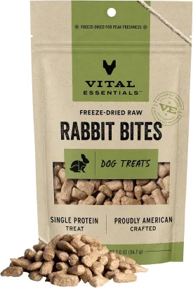 Vital Essentials Rabbit Bites Dog Treats, 2 oz | Freeze-Dried Raw | Single Protein |Premium Quality High Protein Training Treats | Grain Free, Gluten Free, Filler Free