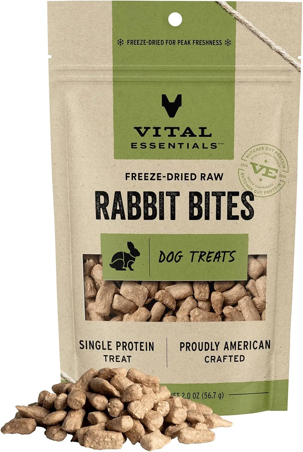Vital Essentials Rabbit Bites Dog Treats, 2 oz | Freeze-Dried Raw | Single Protein |Premium Quality High Protein Training Treats | Grain Free, Gluten Free, Filler Free