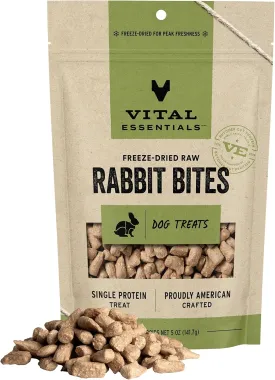 Vital Essentials Rabbit Bites Dog Treats, 5 oz | Freeze-Dried Raw | Single Protein |Premium Quality High Protein Training Treats | Grain Free, Gluten Free, Filler Free