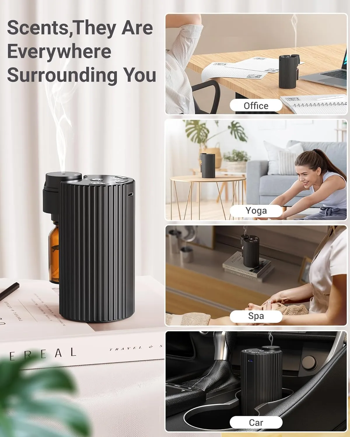 Waterless Diffuser for Essential Oils Smart Tech Waterless Nebulizer Rechargeble Battery Powered Portable for Home Car Office(Upgraded)