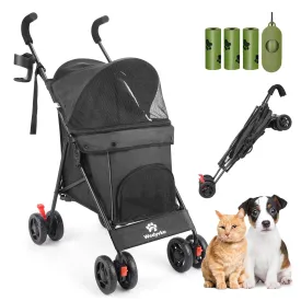 Wedyvko Travel Portable Dog Stroller, Pet Stroller for Small Puppy Dogs & Cats, Up to 33 lbs, Black