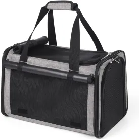 YUDODO 25 lbs Lightproof Soft Sided Large Cat Carrier for Small Dog Pet Airline Approved Travel Bag Puppy Carriers with Side Pockets & Reflective Mesh, Foldable Portable for Outdoor Car Grey