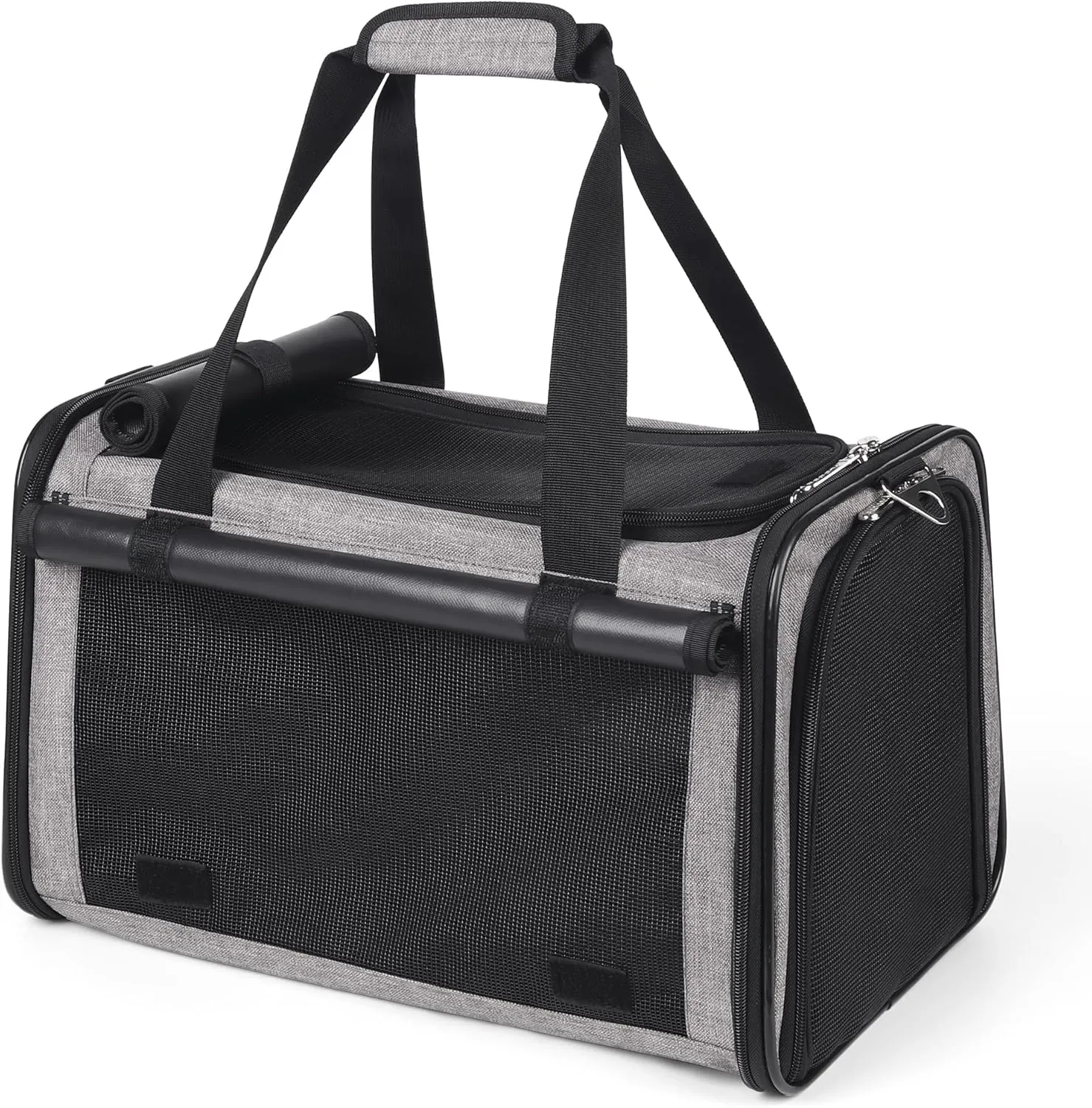 YUDODO 25 lbs Lightproof Soft Sided Large Cat Carrier for Small Dog Pet Airline Approved Travel Bag Puppy Carriers with Side Pockets & Reflective Mesh, Foldable Portable for Outdoor Car Grey