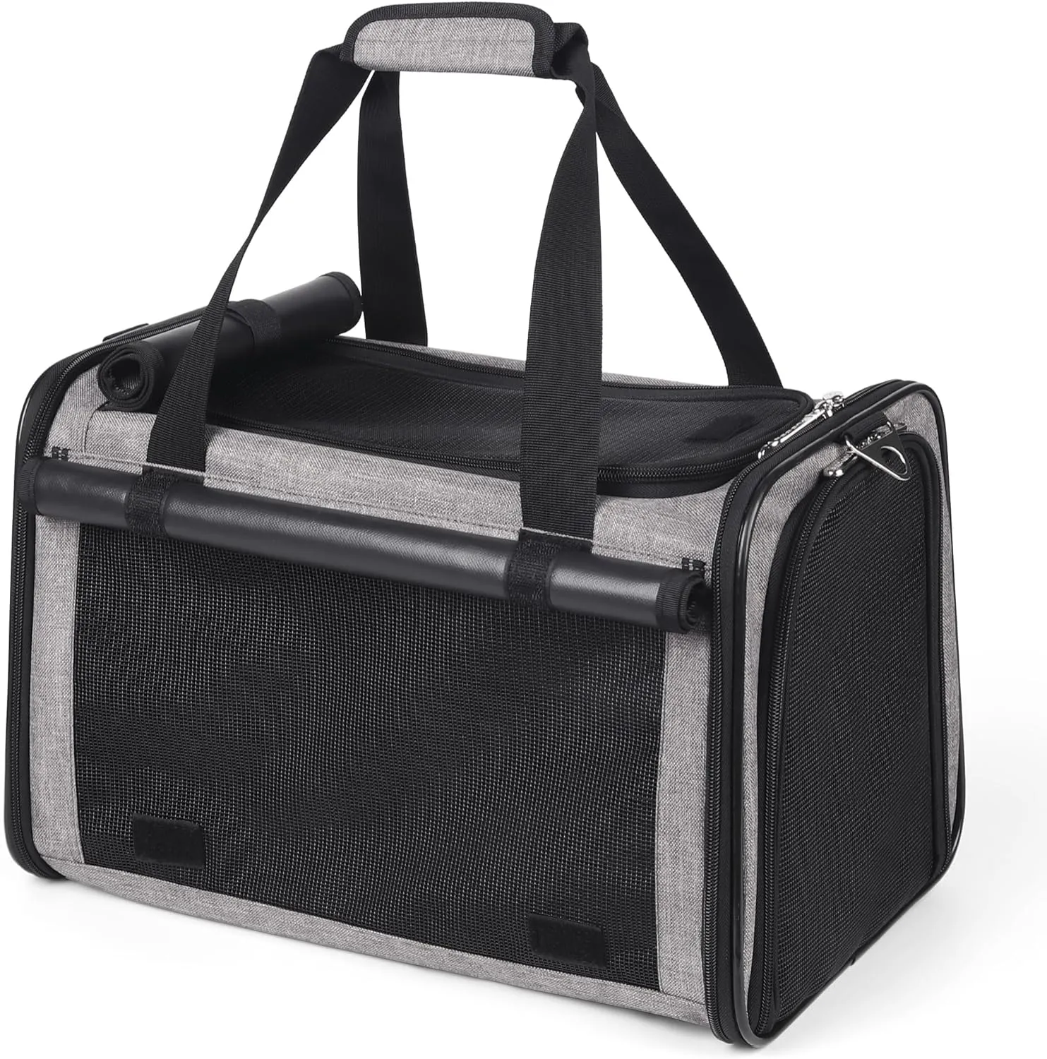YUDODO 25 lbs Lightproof Soft Sided Large Cat Carrier for Small Dog Pet Airline Approved Travel Bag Puppy Carriers with Side Pockets & Reflective Mesh, Foldable Portable for Outdoor Car Grey