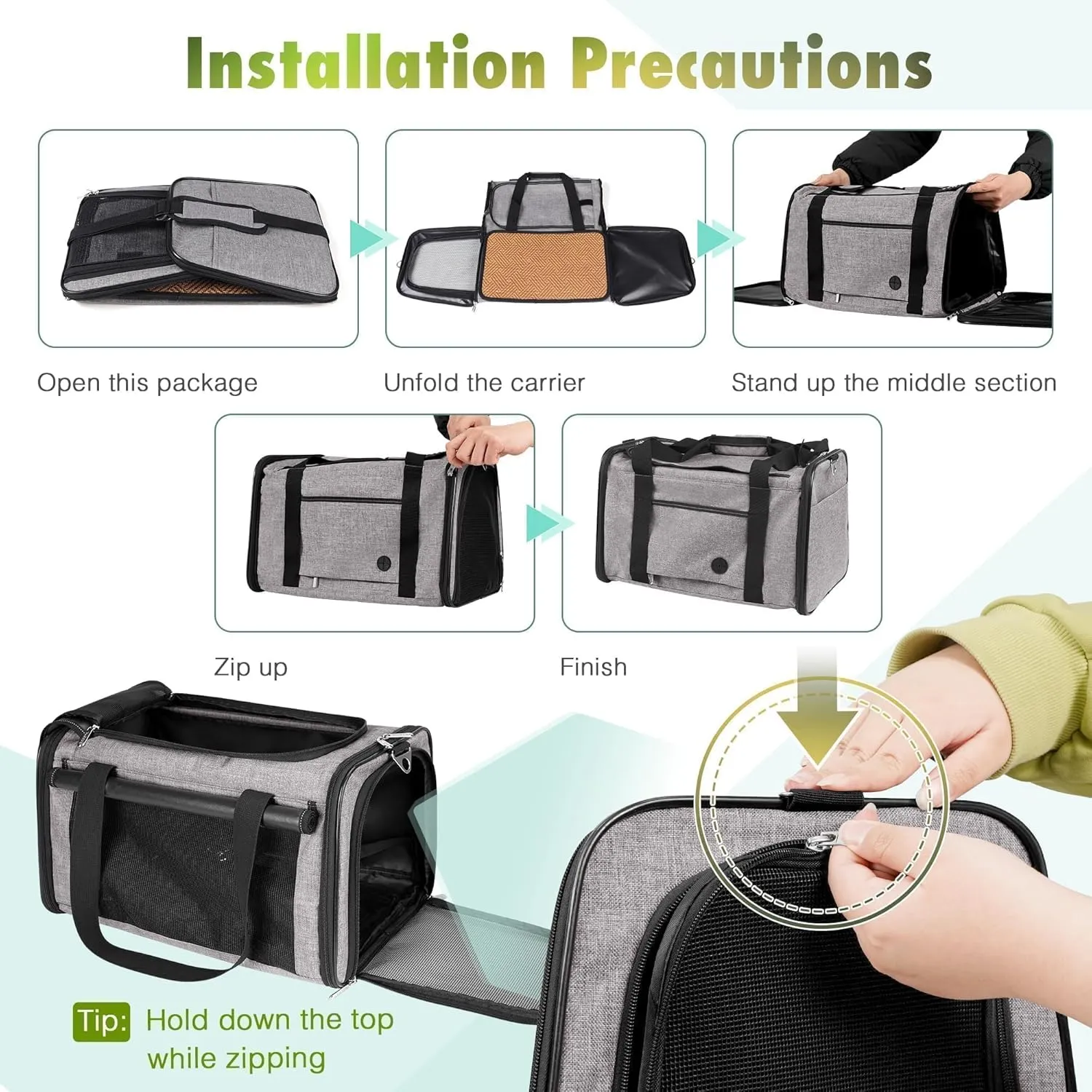 YUDODO 25 lbs Lightproof Soft Sided Large Cat Carrier for Small Dog Pet Airline Approved Travel Bag Puppy Carriers with Side Pockets & Reflective Mesh, Foldable Portable for Outdoor Car Grey