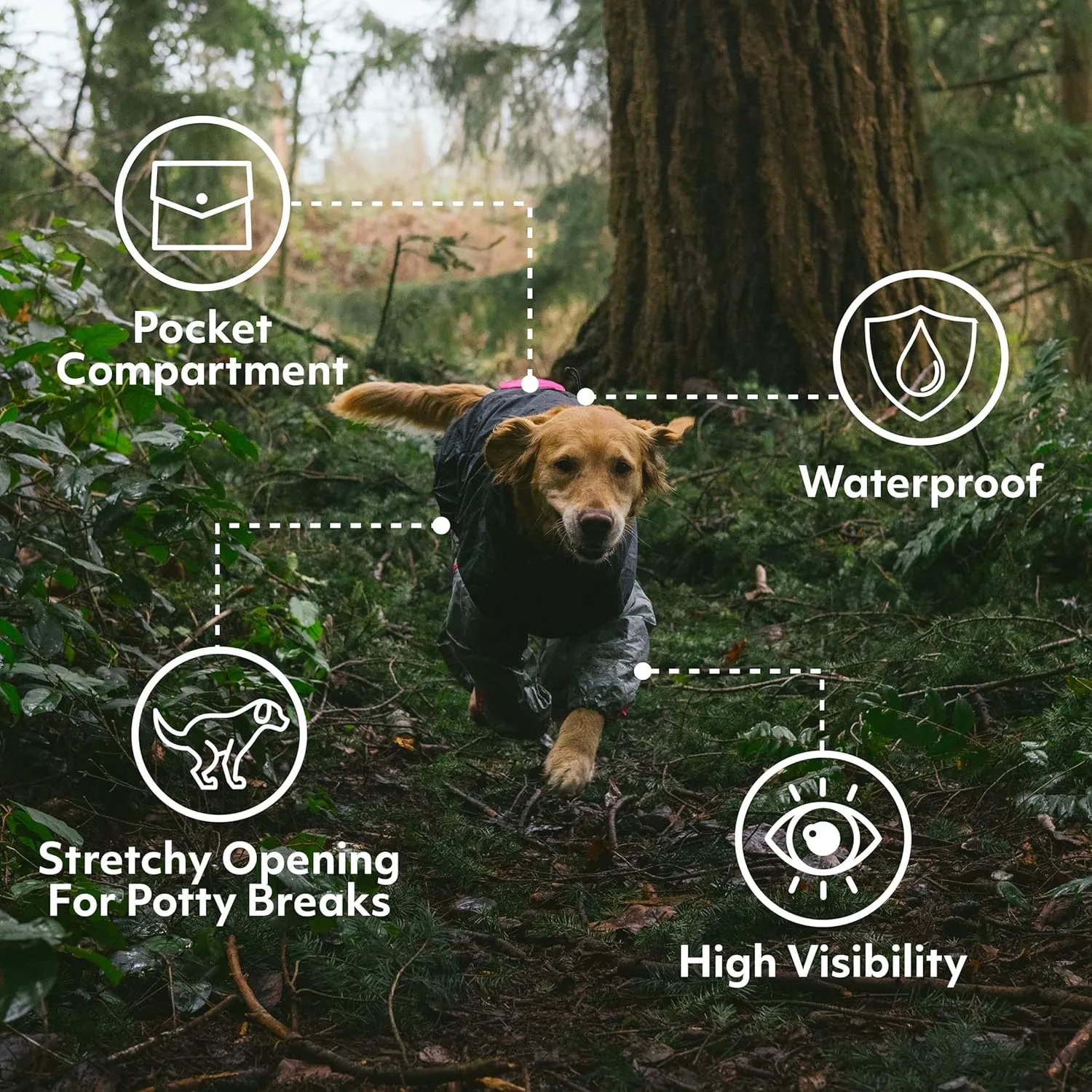 ZippyPaws Adventure Dog Raincoat - Waterproof Rain Jacket for Small & Large Dogs, Reusable Dog Poncho - Pink, Small